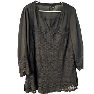 New Directions Black Lace Wimsigoth Romantic Tunic Blouse 2XL